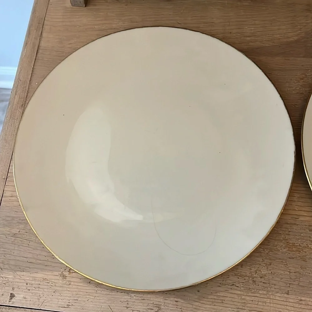 Set of 2 Lenox Olympia Dinner Plates Gold Rimmed Made in USA 10.5” Cream Color